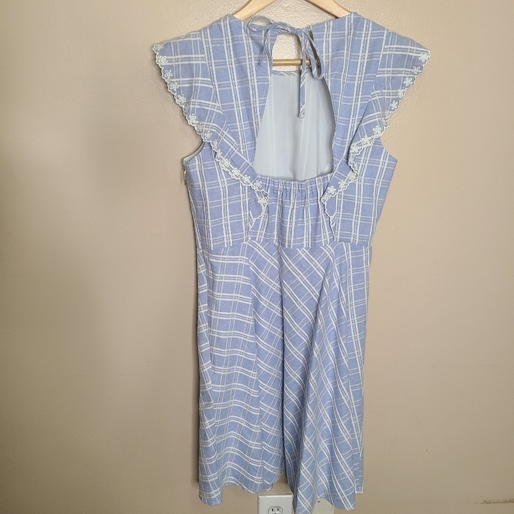 Draper James Blue White Windowpane Plaid Linen Dress - Picture 4 of 9